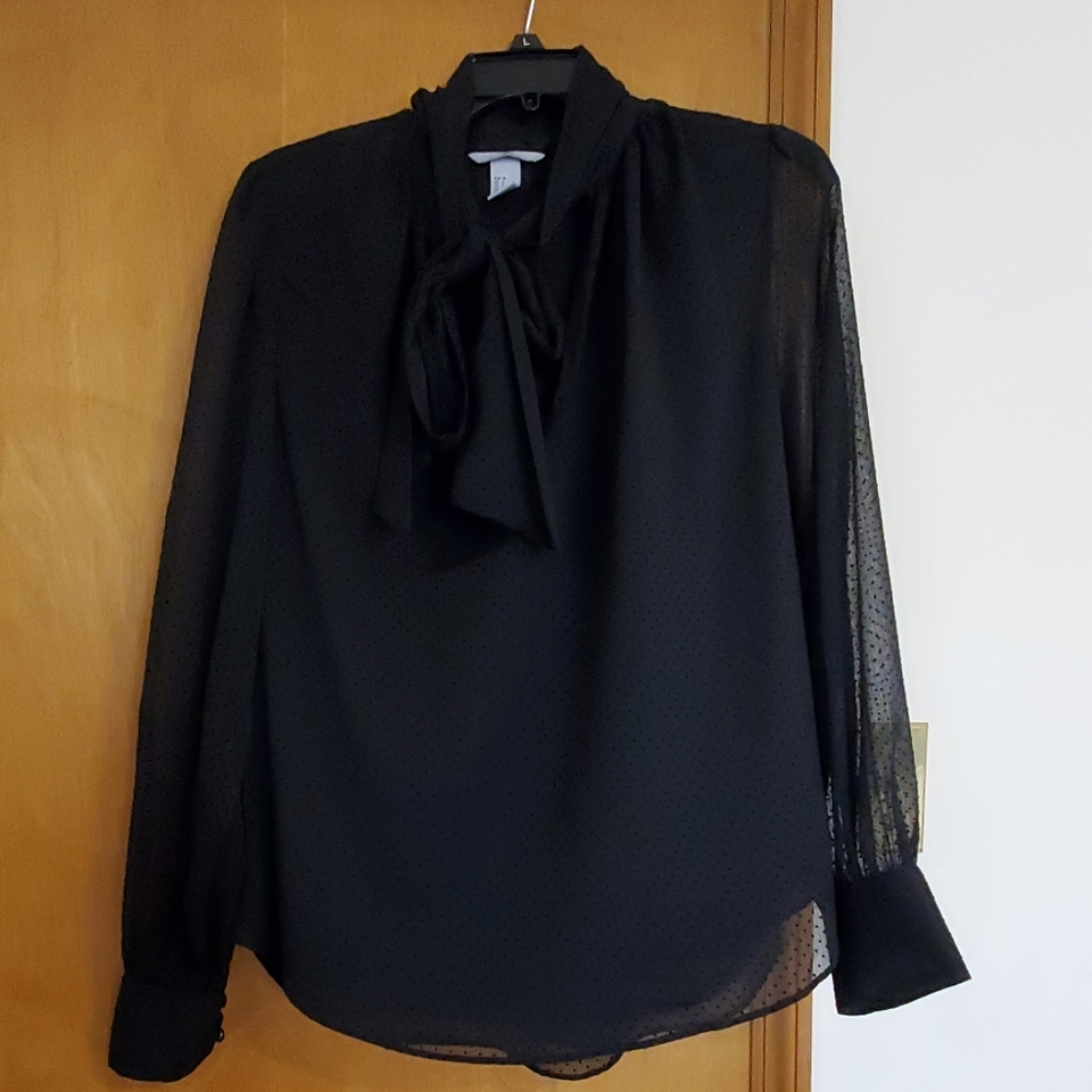 H&M Neck Tied Polka Dot Black Blouse